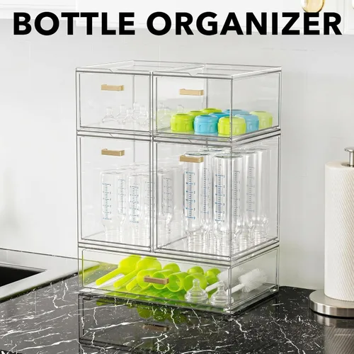 Miniatura 6 de LALOBLUE Juego de 5 cajones de almacenamiento apilables, cubos organizadores de acrílico transparente para suministros de belleza, perfectos