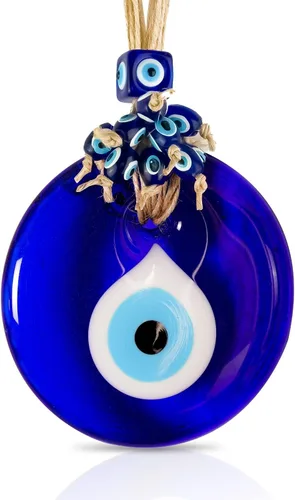 BCS Decoración azul contra el mal de ojo para colgar en la pared, 4 pulgadas, cristal hecho a mano, amuleto turco de nazar de buena suerte y amuleto