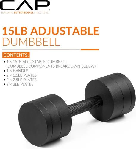 Miniatura 2 de CAP Barbell - Mancuerna ajustable de 15 lb Peso compacto de hierro fundido Múltiples opciones