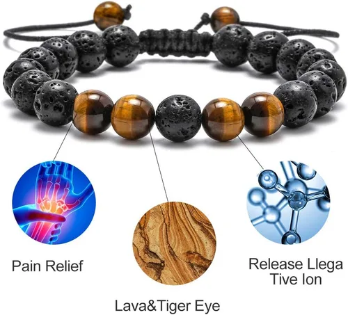 Miniatura 4 de M MOOHAM - Pulseras de piedra natural para hombre, ojo de tigre de 516 de pulgada, ágata mate, piedra de lava, regalos para niños y adolescentes