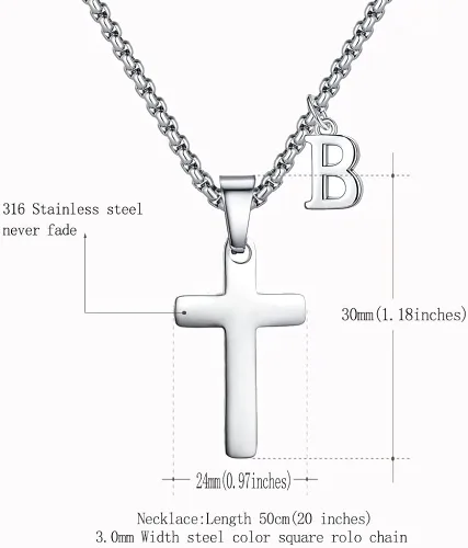 Miniatura 6 de XIEXIELA Initial Cross Necklace for Boys Men Girls - Stainless Steel Letter Cross Pendant Jewelry First Communion Baptism Gifts