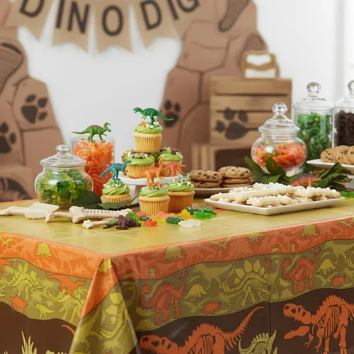 Miniatura 5 de Mantel de plástico Dino Dig - Suministros de fiesta de cumpleaños de dinosaurios - 1 pieza