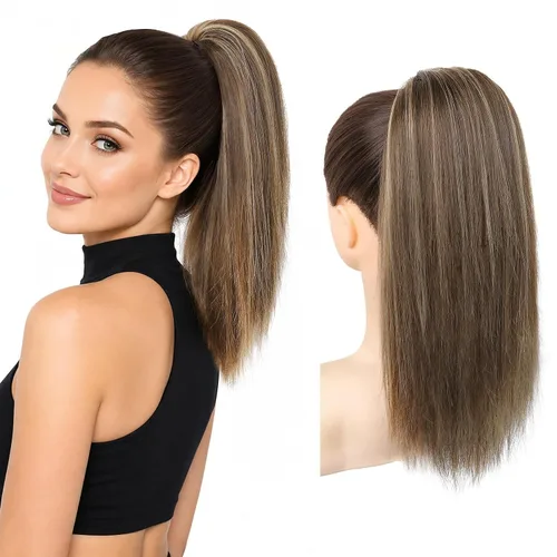 Miniatura 9 de SEIKEA Extensiones de cola de caballo con cordón, larga y recta, cola de caballo falsa, natural, suave, extensiones de cabello sintético resistente
