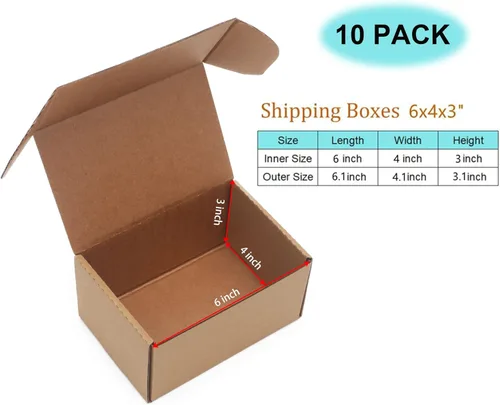 Miniatura 2 de Paquete de 10 cajas de envío pequeñas de 6 x 4 x 3 pulgadas, cajas de cartón corrugado pequeñas reciclables para envíos, cajas de embalaje