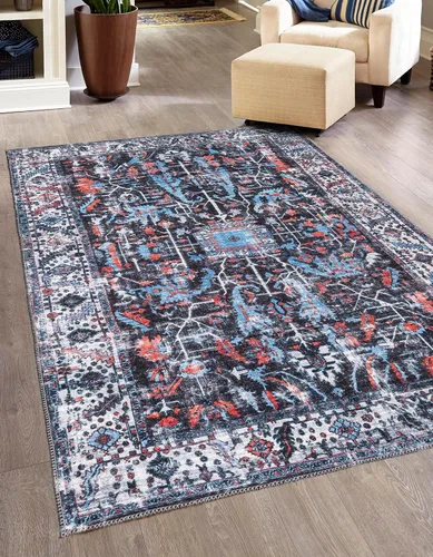 Miniatura 10 de Unique Loom Mangata Collection - Alfombra de área Mahtaab (Runner 2' 0" x 5' 0", negro/azul)
