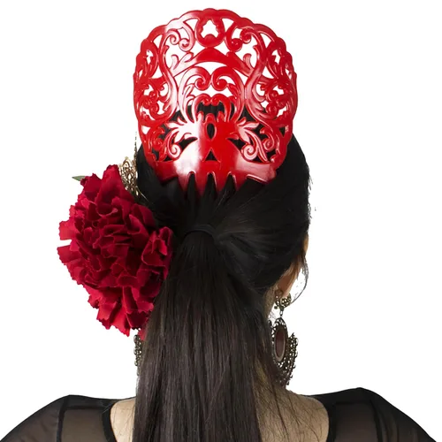 Miniatura 4 de Ole Ole Flamenco Peine para bailarines con diseño ornamental Español Horquillas para bailarines (rojo)