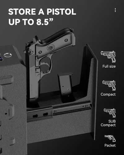 Miniatura 4 de HOLEWOR - Caja de seguridad para armas, caja de seguridad biométrica deslizante para pistola con huella digital, cerradura de arma de fuego