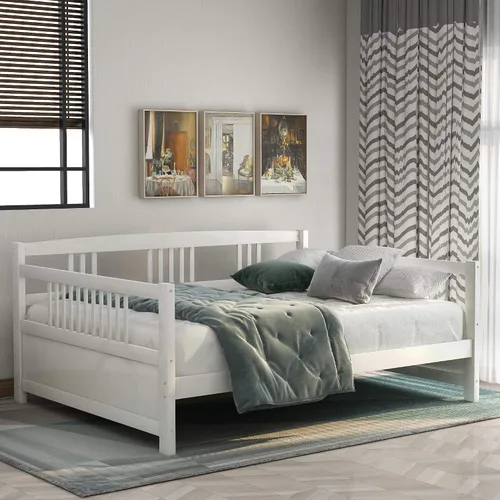 Miniatura 11 de Flieks Sofá cama de madera maciza, marco de cama de tamaño individual, sofá cama multifuncional para niños/dormitorio de invitados, no requiere