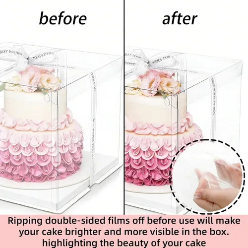 Miniatura 3 de 6 cajas transparentes para pasteles con cinta de 2 capas de 10 x 10 x 10 pulgadas, caja transportadora de pasteles transparente con tapas, cajas