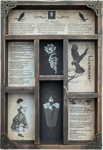 INSOVITA Armario rústico de poemas de Edgar Allan Poe, decoración gótica victoriana para estantes, estante de pared pequeño, decoración de