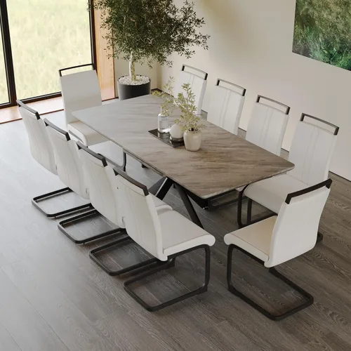 Miniatura 42 de Mesa de comedor de mármol para 4-8, mesa de comedor extensible de 62.4 a 78.15 pulgadas, mesa de cocina moderna, mesa rectangular que ahorra espacio