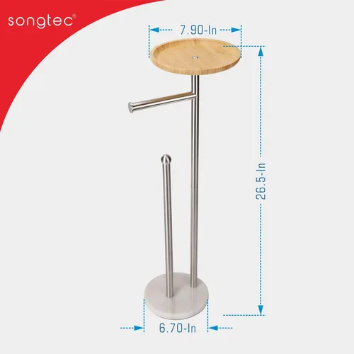 Miniatura 6 de Soporte para papel higiénico con bandeja grande de bambú de 7.9 pulgadas, base de mármol más pesada de 2.2 libras, soporte de papel de pie