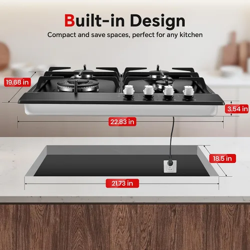 Miniatura 6 de Estufa de Gas de 24 Pulgadas Eascookchef, Placa de Cocina de Gas de 24 Pulgadas con 4 Quemadores, Placa de Cocina Empotrada NG/LPG Convertible
