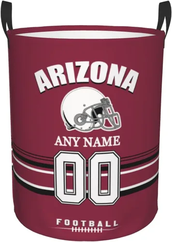 Arizona - Cesta de lavandería personalizada, estilo fútbol, cesta de almacenamiento plegable con nombre y número, con asa, regalo para dormitorio y