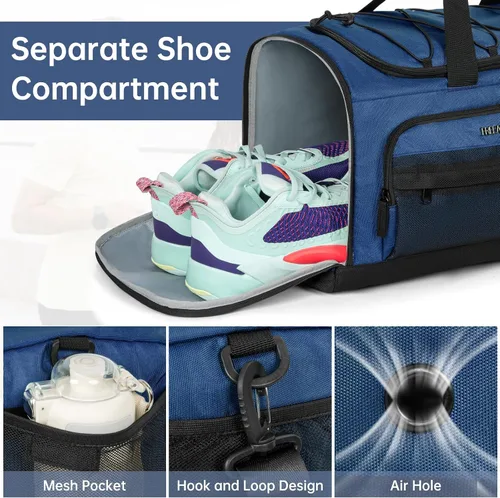 Miniatura 2 de Bolsa de gimnasio con compartimento para zapatos y computadora portátil para hombres y mujeres, resistente al agua, mochila deportiva para gimnasio