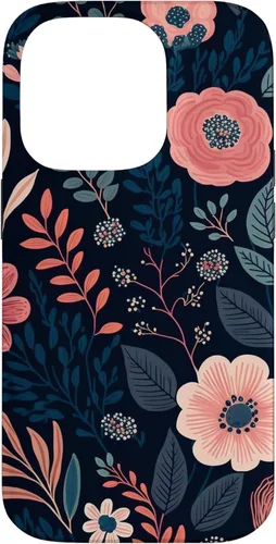 Miniatura 16 de Boho Navy Blue and Pink Floral Botanical Pattern Flower Art Case for iPhone 17
