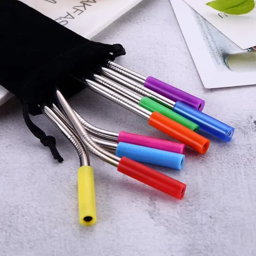 Miniatura 3 de Hoshen Paquete de 8 popotes reutilizables de acero inoxidable, combinación de paja curvada/recta de 8.5 pulgadas, 0.236 in, se adapta a 20 vasos