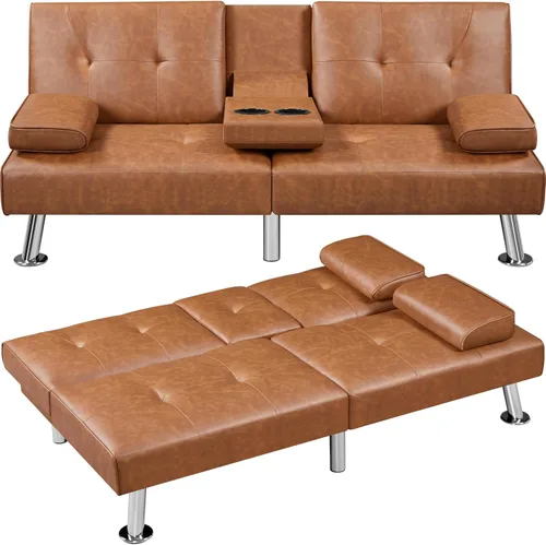 Miniatura 8 de Yaheetech Sofá Cama Convertible Sillón Reclinable Ajustable Moderno de Cuero Sintético Sofá de Dos Plazas Reversible Cama Plegable Tipo Diván
