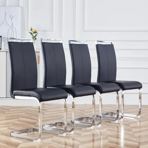 Miniatura 4 de gopop Juego de sillas de comedor, sillas modernas de metal con asiento acolchado de piel sintética, respaldo alto y patas cromadas resistentes
