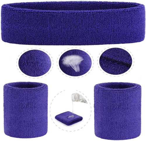 Miniatura 131 de ONUPGO - Conjunto de diadema y muñequeras deportivas para el sudor, hechas de algodón con bucles, muñequeras, contra humedad