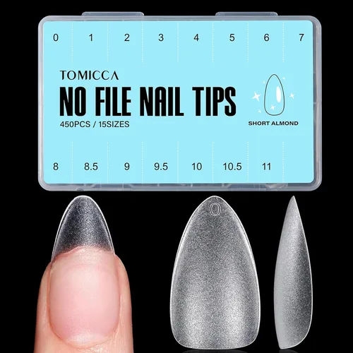 Miniatura 9 de TOMICCA Puntas de uñas extra cortas en forma de ataúd, 240 piezas de uñas postizas acrílicas de cobertura completa para manicura con extensión, 15