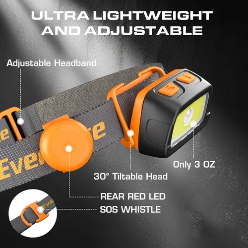 Miniatura 3 de EverBrite Linterna frontal recargable - Faro de 350 lúmenes con luz roja/verde y luz trasera, 7 modos de iluminación con función de memoria