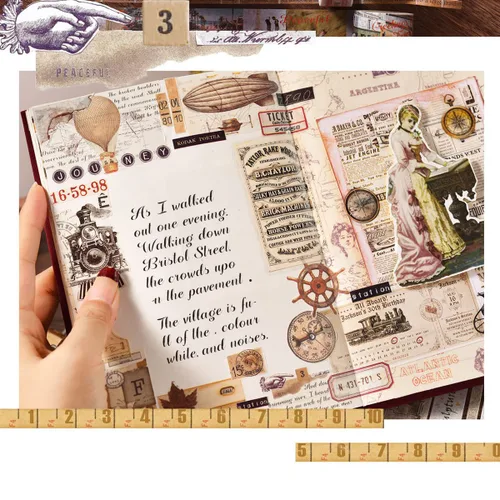 Miniatura 7 de Juego de 18 rollos de cinta washi, calcomanías de viaje, boletos de viaje mundial, mapa de matasellos, vistas a la calle, calcomanías vintage IDY