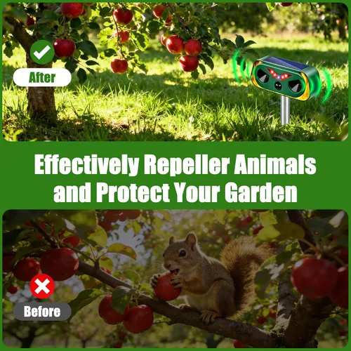 Miniatura 6 de Repelente de animales ultrasónico solar mejorado 2026 Repelente de animales para exteriores con sensor de movimiento, luz flash, repelente