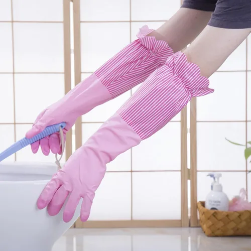 Miniatura 4 de RARITYUS Guantes de limpieza de cocina para el hogar, guantes de puño largo antideslizantes con forro de algodón impermeable
