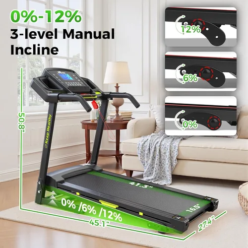 Miniatura 6 de Lastforever Cinta de correr plegable de 3.5 HP para el hogar, capacidad de 350 libras, cintas de correr portátiles con inclinación manual de 3 Negro