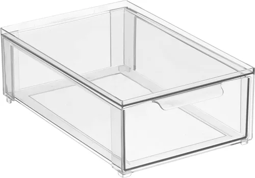 Miniatura 8 de mDesign - Contenedores organizadores de almacenamiento apilables de plástico para baño con cajón frontal extraíble para encimera de baño, tocador