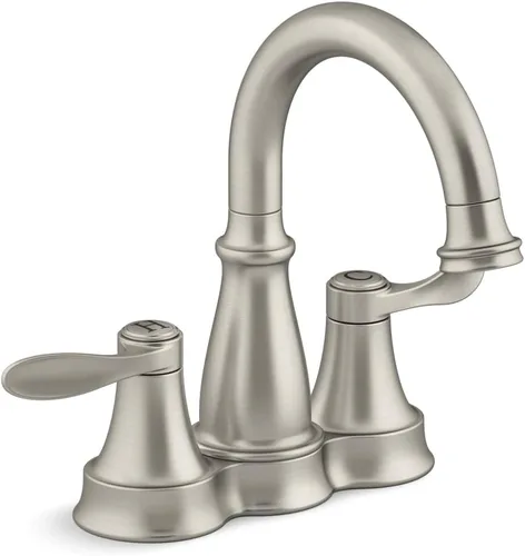 KOHLER 27378-4K-BN Bellera - Juego central de grifo de baño de 4 pulgadas con montaje de drenaje emergente, grifo de lavabo de baño de 2 asas, 1.0