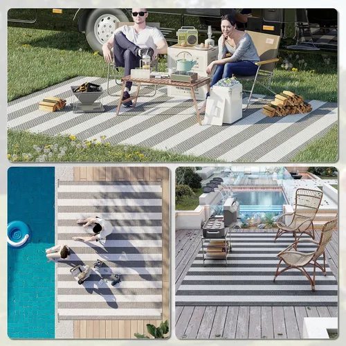 Miniatura 5 de Outsunny Alfombra reversible para exteriores, 9 x 12 pies, impermeable, alfombra de paja de plástico, alfombra portátil para camping, alfombra