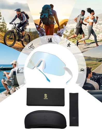 Miniatura 6 de SOJOS Gafas de sol para correr para mujeres y hombres, ligeras TR90 sin marco UV400 gafas deportivas envolventes, SJ2352 Blanco