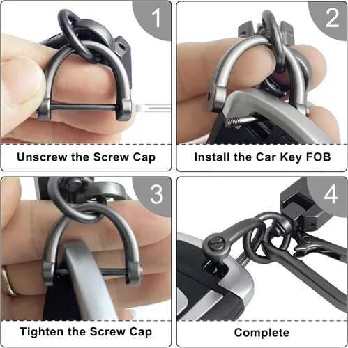Miniatura 5 de OHKYOOT Llavero de cuero para muñeca, llavero de coche con 3 llaveros y anillo anti-pérdida (Negro)