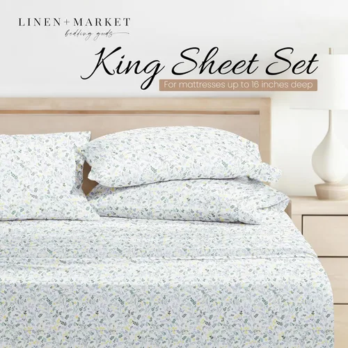 Miniatura 3 de Linen Market Juego de sábanas King de microfibra estampada, 4 piezas, certificado Oeko-TEX, ultra suaves y sin arrugas, sábanas de bolsillo profundo