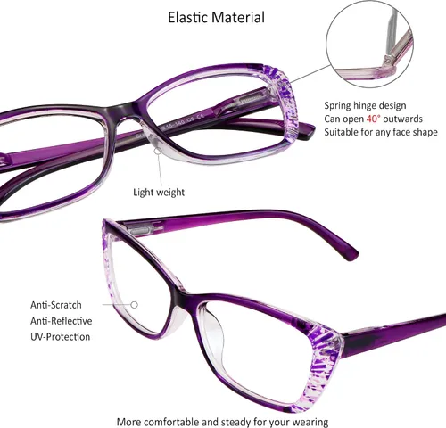 Miniatura 2 de VisionGlobal 5 Pairs Reading Glasses with Spring Hinge, Blue Light Blocking Glasses for Women/Men Gracia-púrpura