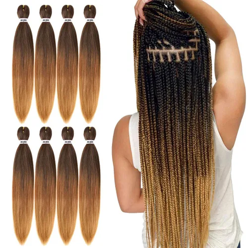 Miniatura 24 de Cabello trenzado preestirado de 22 pulgadas, 6 paquetes de cabello profesional suave Yaki trenzado para trenzas con ajuste de agua caliente