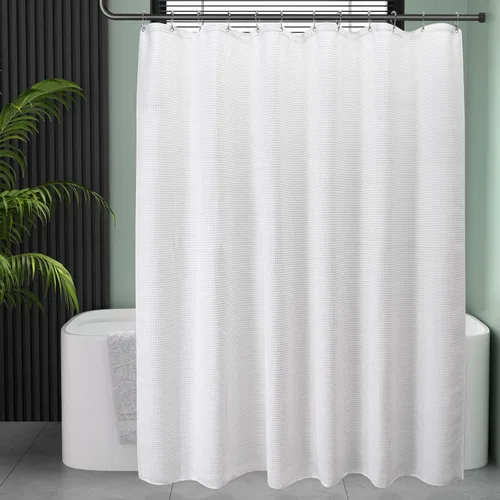 AmazerBath - Cortina de ducha blanca de tela, cortina de ducha de poliéster tipo nido de abeja, cortinas de ducha de lujo para baño, calidad de