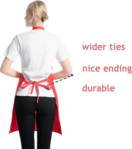 Miniatura 3 de Delantales de babero liso rojo a granel para mujeres, hombres y adultos con 2 bolsillos delanteros (rojo, 15 piezas)