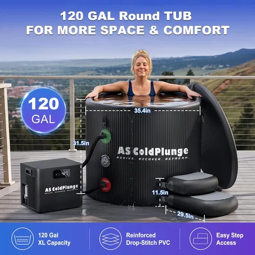 Miniatura 5 de AS ColdPlunge Kit de bañera de hielo y enfriador de inmersión en frío, enfriador de baño de hielo de 1/3 HP con bomba y filtro integrados, XL de 120