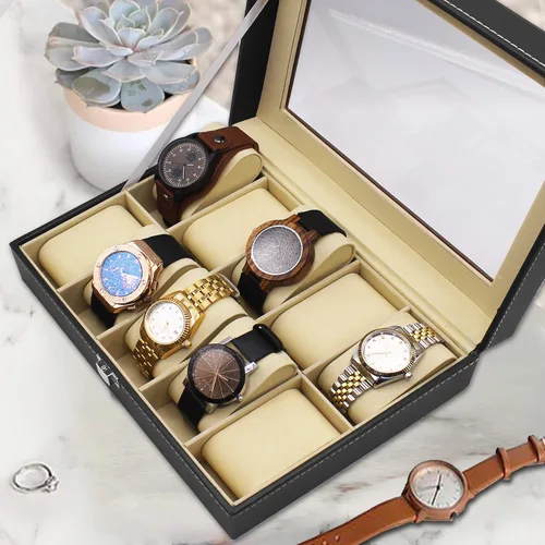 Miniatura 3 de My Personal Memories Caja de almacenamiento de reloj personalizada personalizada vitrina de cristal para hombres, él, esposo, grabado y monograma