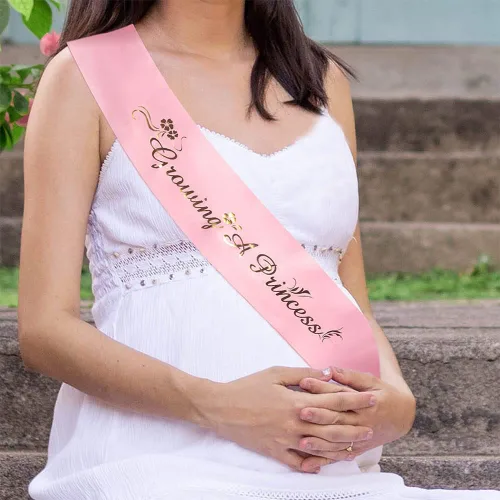 Miniatura 4 de Decoración de baby shower para niñas, tiara ajustable de corona de flores y banda de princesa creciendo, pin de papá, regalos de fiesta rosa