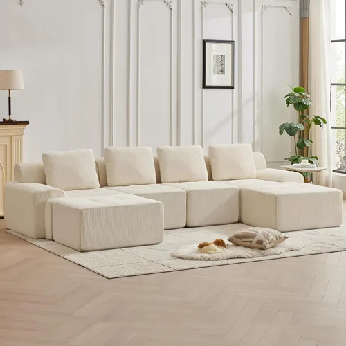 Miniatura 46 de Modular Sectional Sofa with Movable Ottoman, 1 Seat Deep Seat Couch with 1 Pillow, Comfy Cloud Sectional Sofa for Living Room, Bedroom and Apartment
