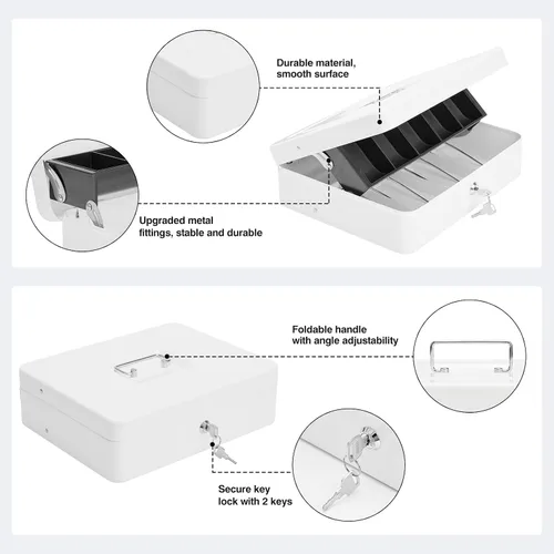 Miniatura 8 de Caja de dinero grande con cerradura de llave y bandeja de dinero, caja de dinero con bandeja para efectivo, caja fuerte con cerradura para oficina