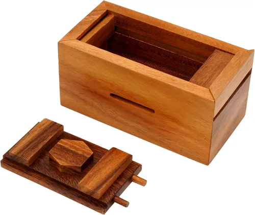 Miniatura 4 de BSIRI Canopic Chest Challenging Brain Teaser Rompecabezas de madera para la mente y uso como joyería de almacenamiento de dinero, rompecabezas 3D