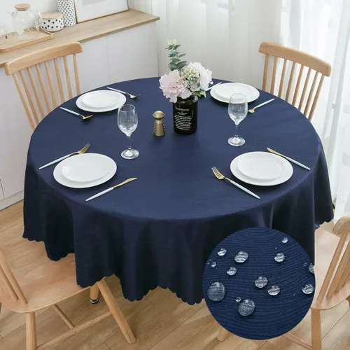 Miniatura 8 de Mantel redondo de jacquard de 63.0 in, resistente al agua, peso pesado, suave, lavable a máquina, color negro