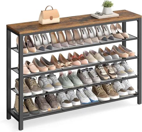 Miniatura 15 de VASAGLE Zapatero de 4 niveles, organizador grande de almacenamiento de zapatos para armario, entrada, 15-20 pares, con 3 estantes de malla metálica
