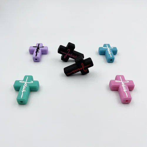 Miniatura 6 de 12 cuentas de cruz de silicona, cuentas focales, mezcla de colores, cuentas focales en forma de cruz para bolígrafos, llavero, hacer pulseras
