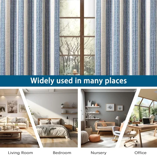 Miniatura 7 de DriftAway Chris Linen - Cortinas opacas con capa térmica y reductora de sonido, 63 pulgadas de largo para dormitorio, cortinas estampadas a rayas